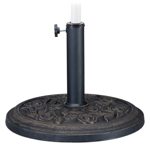 Supporto per ombrellone Relaxdays, design a rose, per aste da 35 / 38 / 48 mm, resistente al vento, stabile, resina sintetica, nero-oro