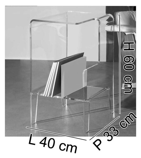 Tavolino multifunzione 40x33xh60 cm GLOVE DX tavolino. Comodino.Portariviste Portata max: 30 kg separatore Bianco