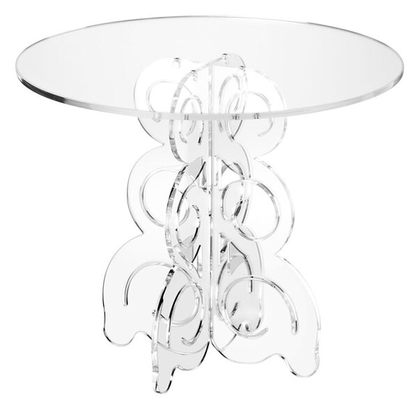 Tavolino rotondo in Cristallo Acrilico con base Onde e Riccioli basso BARRICCO 51x51xh45 cm in metacrilato 100% riciclabile colore Trasparente