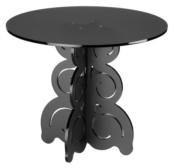 Tavolino rotondo in Cristallo Acrilico con base Onde e Riccioli basso BARRICCO 51x51xh45 cm in metacrilato 100% riciclabile colore Fum� Grigio Satinato