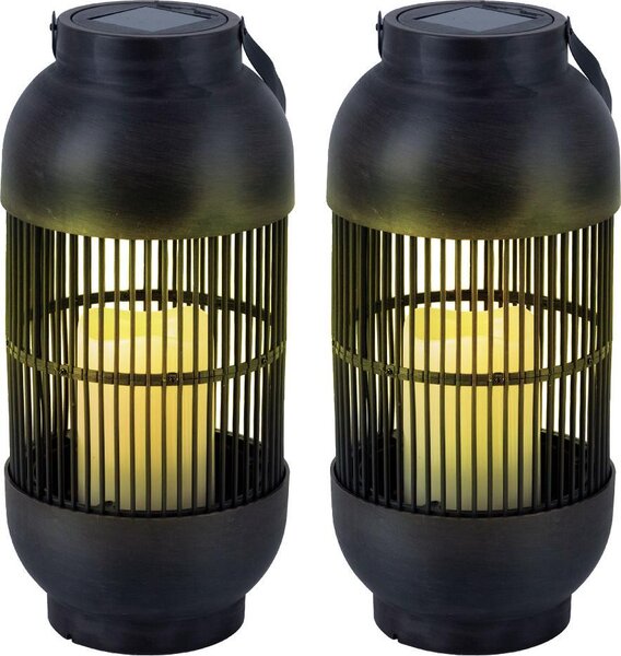 Set di 2 lampade da tavolo solari a LED, candela, lanterna, H 33 cm