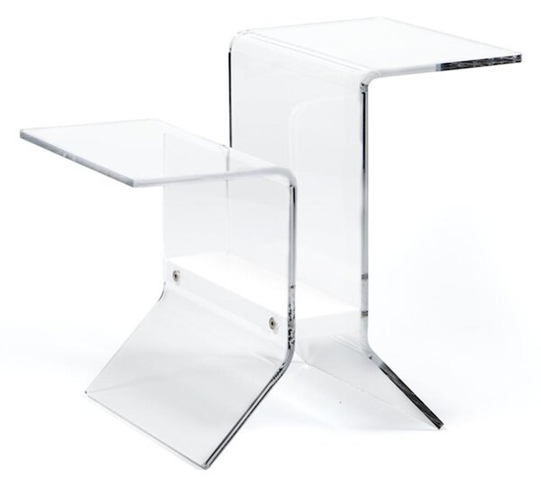 Tavolino Portariviste multifunzione Dimensioni 53x33xh48cm IDEO in Metacrilato Trasparente particolare in Legno Colore Bianco