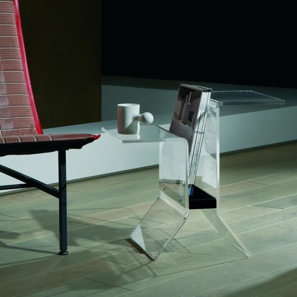 Tavolino Portariviste multifunzione Dimensioni 53x33xh48cm IDEO in Metacrilato Trasparente particolare in Legno Colore Nero