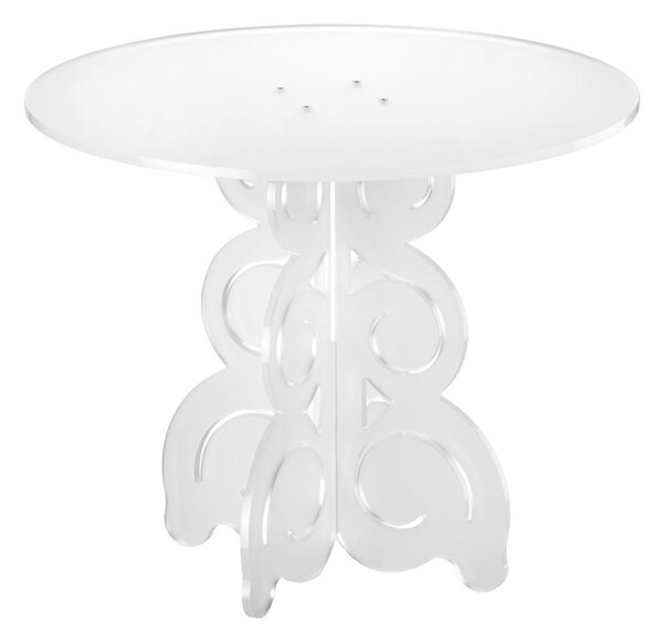 Tavolino rotondo in Cristallo Acrilico con base Onde e Riccioli basso BARRICCO 51x51xh45 cm in metacrilato 100% riciclabile colore bianco Satinato