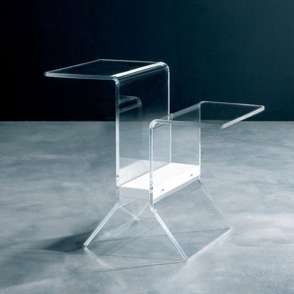 Tavolino Portariviste multifunzione Dimensioni 53x33xh48cm IDEO in Metacrilato Trasparente particolare in Legno Colore Bianco