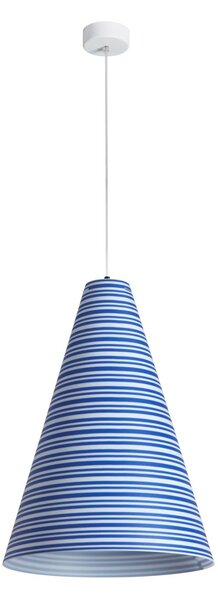 Sospensione con paralume conico in Sandylex �40xh60 cm, con stampa geometrica celeste