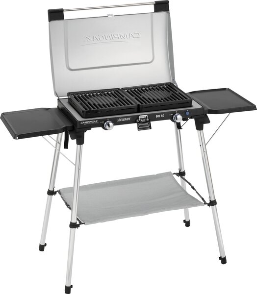 Fornello Campingaz a 2 fuochi 600-SG, con piastre grill e rastrelliera