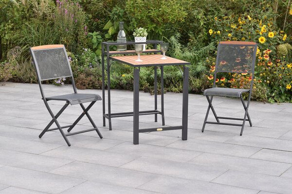 Set di mobili da giardino Merxx Patmos, 3 pezzi: 2 sedie pieghevoli, 1 tavolo pieghevole da balcone in alluminio/acciaio/acacia