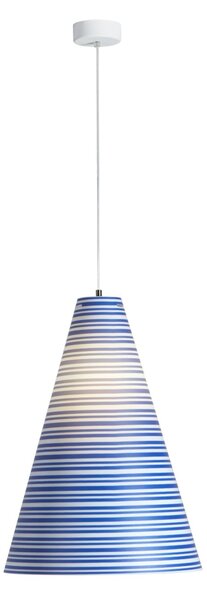 Sospensione con paralume conico in Sandylex �40xh60 cm, con stampa geometrica celeste