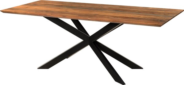 MASSIVMOEBEL24 | Tavolo da pranzo in legno di acacia e resina epossidica nera 220x100x76 laccato natur / gambe incrociate antracite matt EPOXY