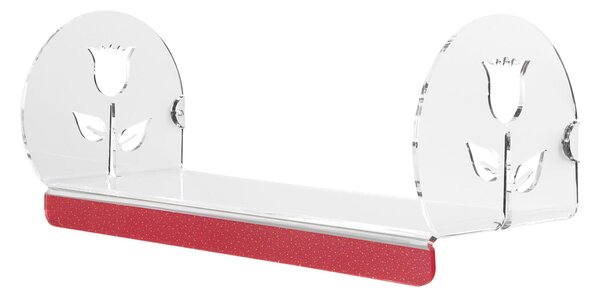 Mensola in metacrilato L60xP24 xh24cm Flower colore trasparente profilo rosso