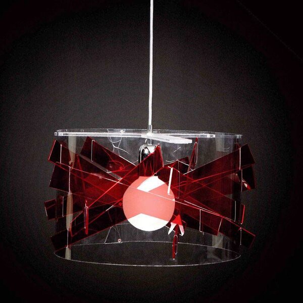Lampadario a sospensione diametro 50xh25 cm Bibang colorato paralume cilindrico in policarbonato trasparente Rosso Trasparente