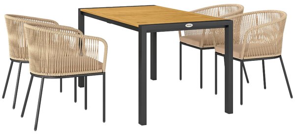 Set di mobili da giardino in polyrattan a 5 pezzi Outsunny per 4 persone, mobili da balcone