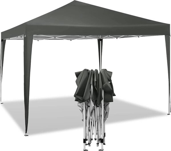 WOLTU Gazebo pop-up impermeabile, gazebo pieghevole parasole, gazebo per eventi, gazebo da giardino per terrazza, ideale per campeggio, festival. Tenda pagoda in tessuto Oxford con struttura in metallo, 3 x 3 metri, colore grigio