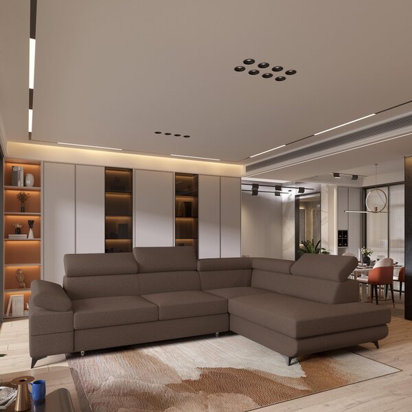 Divano angolare Masseno FAVIEN R-S con funzione letto a L, divano con box letto, divano da soggiorno, divano, divano letto, set di divani - marrone, QUELLE 25