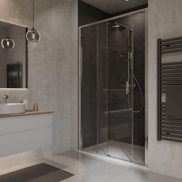 Cabina doccia Schulte Sunny 120 x 200 cm con porta scorrevole per nicchia, parete doccia in vetro di sicurezza temperato da 6 mm trasparente, profilo effetto cromo, senza battuta