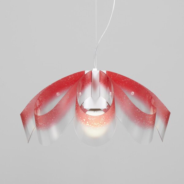 Lampadario a sospensione diametro 55xh28 cm con paralume in petali di policarbonato antiriflesso Flo Rosso Trasparente