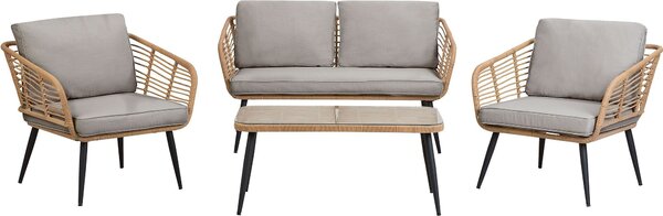 BELIANI Set di mobili da giardino in rattan naturale struttura in acciaio cuscini grigio chiaro 4 posti terrazzo esterno moderno