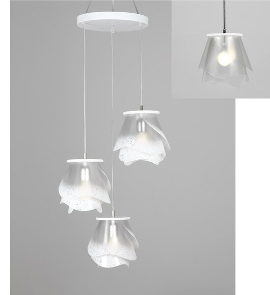 Lampada a sospensione a tre lampade ROSA PENDEL 3 - 18xh23cm con borchia applicabile a soffitto colore neutro