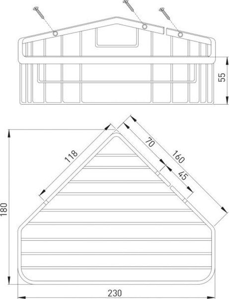 ASW cestino per spugna angolare 102218 cromato, 230 x 160 mm, ottone, chiuso