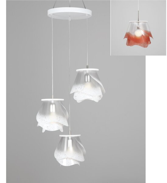 Lampada a sospensione a tre lampade ROSA PENDEL 3 - 18xh23cm con borchia applicabile a soffitto colore arancio