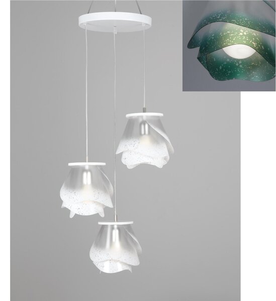 Lampada a sospensione a tre lampade ROSA PENDEL 3 - 18xh23cm con borchia applicabile a soffitto colore verde