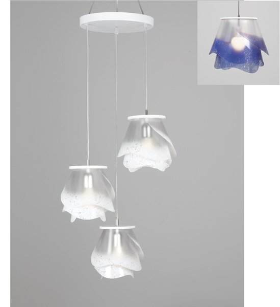 Lampada a sospensione a tre lampade ROSA PENDEL 3 - 18xh23cm con borchia applicabile a soffitto colore viola