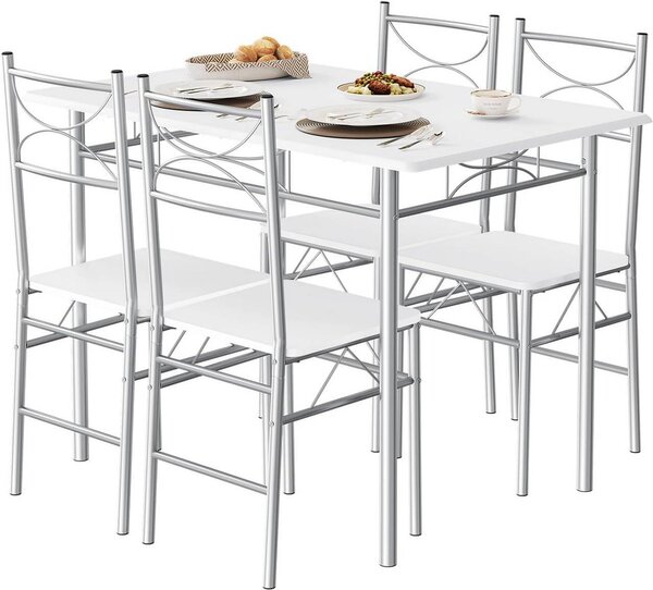 WOLTU Tavolo da pranzo con 4 sedie, set da pranzo per 4 persone, con struttura in metallo, MDF, bianco