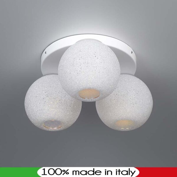Plafoniera da soffitto diametro 42xh21 cm con 3 sfere fisse in policarbonato Scintilla 3xE27 max 30W