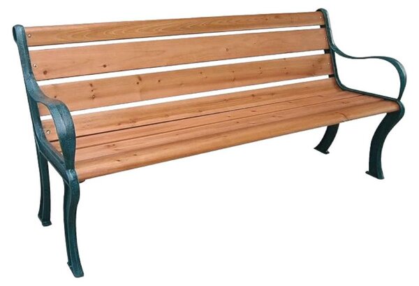 Panchina da giardino con struttura in ghisa e doghe in legno trattato