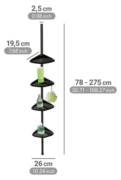 Mensola da bagno telescopica/ad angolo nera in plastica Compact – Wenko