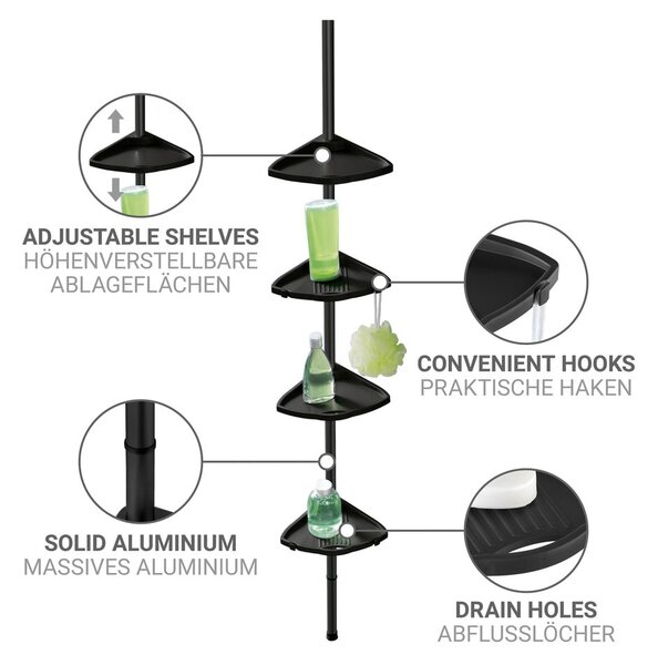 Mensola da bagno telescopica/ad angolo nera in plastica Compact – Wenko