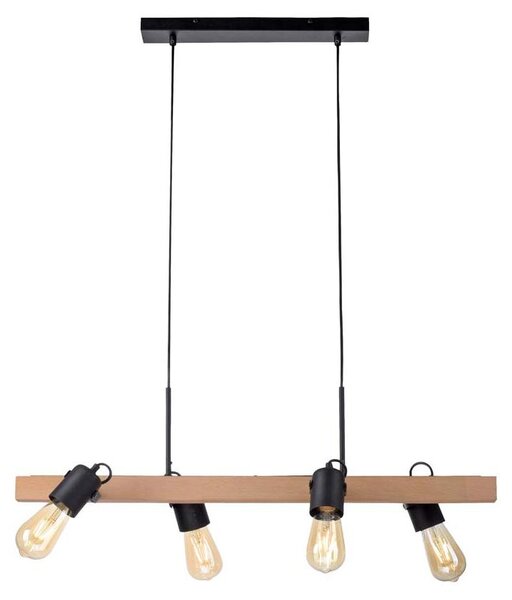 Lampada a sospensione, legno, nero, 4 fiamme, L 80 cm