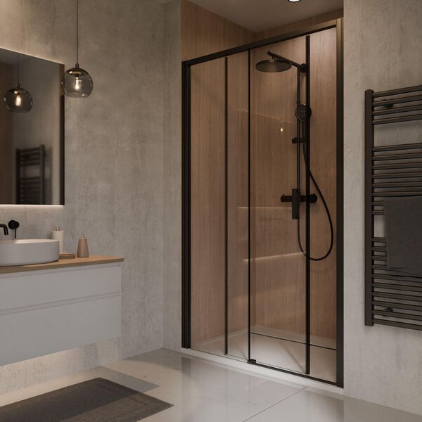 Cabina doccia Schulte Sunny 120 x 200 cm con porta scorrevole per nicchia, parete doccia in vetro di sicurezza temperato da 6 mm trasparente, profilo nero opaco, senza battuta