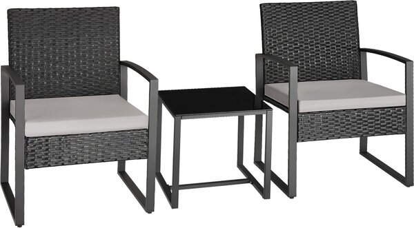 Tectake® Gruppo di seduta in rattan Granada per 2 persone