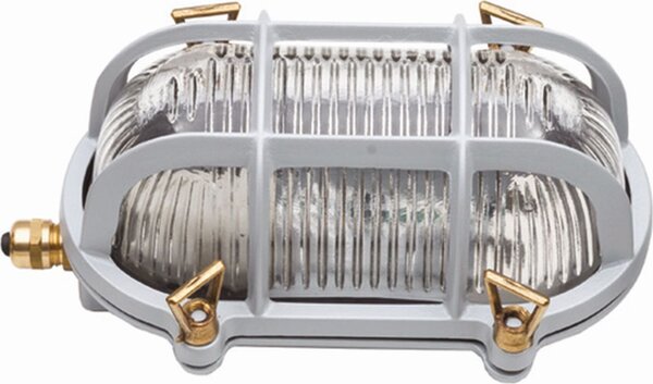 Applique da esterno Ottone massiccio Vetro L: 18 cm IP64 Grigio E27 Luce da basamento marittima ovale