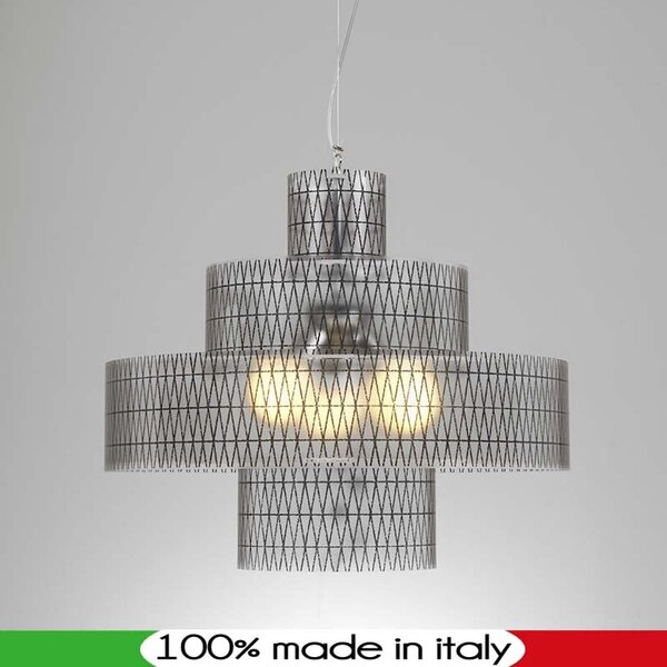 Lampadario a sospensione diametro 70xh60 cm Babilonia con Paralume in policarbonato antiriflesso nero