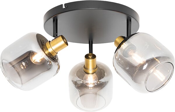 QAZQA - Spot moderno da soffitto I Faretto I Spot da soffitto I Faretto da soffitto I Faretto I Lampada I Luce nera con oro I Ottone con vetro fumé 3 luci spot beam-flame - Zuzanna I Soggiorno I Camere da letto