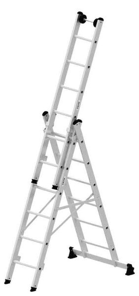 Scala multiuso a 3 pioli con traversa nivello® e rotelle a parete 3x6 pioli