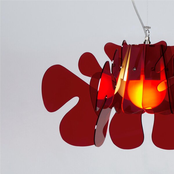 Lampada a Sospensione 55x55h32 cm Aralia in metacrilato Versione Piccola Peso 2.4 kg 30W Rosso Trasparente