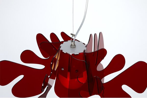 Lampada a Sospensione 73x73h40 cm Aralia in metacrilato Versione Big Peso 2.9 kg 30W Rosso Trasparente