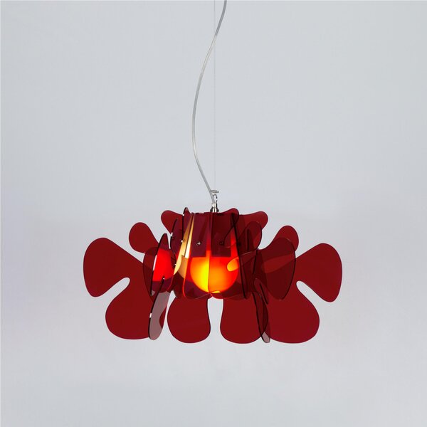 Lampada a Sospensione 55x55h32 cm Aralia in metacrilato Versione Piccola Peso 2.4 kg 30W Rosso Trasparente