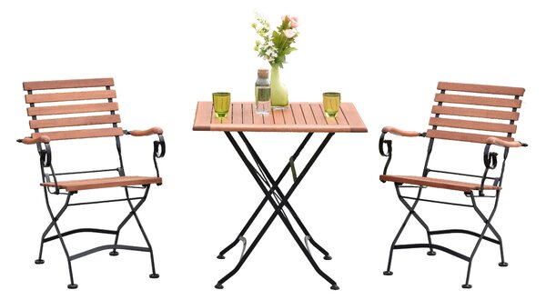 Set di mobili da giardino Merxx Schlossgarten 3 pezzi, 2 poltrone pieghevoli, tavolo pieghevole 75 x 75 cm - acciaio piatto con eucalipto