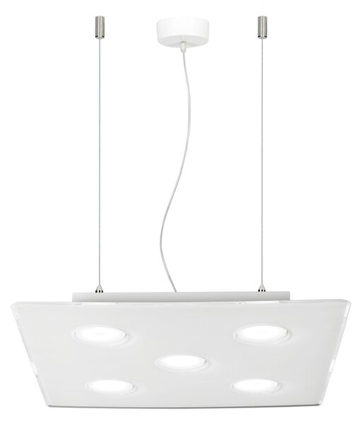 Sospensione quadrata da soffitto in metacrilato 5 Luci DOMINO 50x50xh 6,5 cm bicolore bianco trasparente