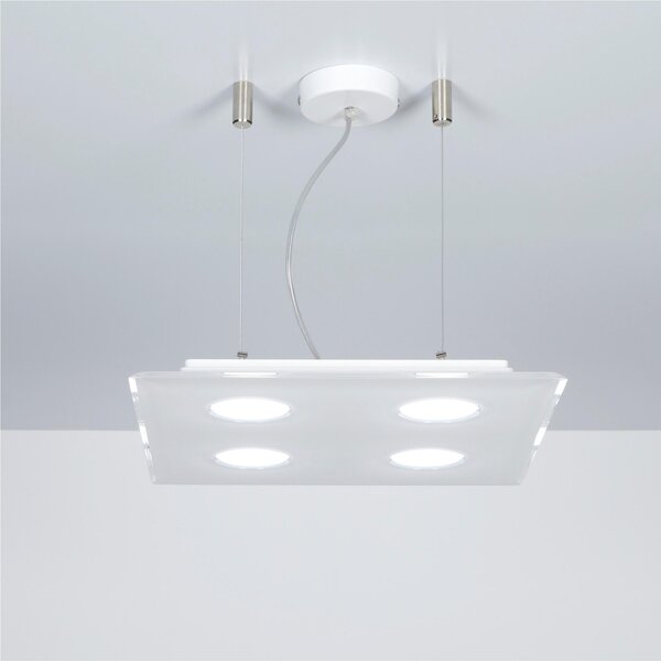 Sospensione quadrata da soffitto in metacrilato 4 Luci DOMINO 40x40xh6,5 cm bicolore bianco trasparente