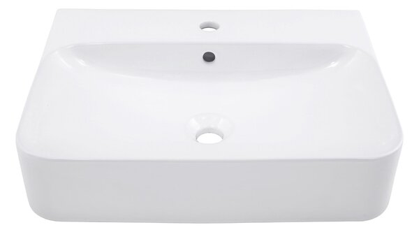 Lavabo della collezione SCHÖNER WOHNEN DARA con troppopieno, Vetroceramica, bianco, 60,5 x 47 x 14,5 cm, adatto per il montaggio a parete e come lavabo da appoggio