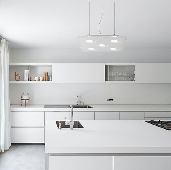 Sospensione quadrata da soffitto in metacrilato 5 Luci DOMINO 50x50xh 6,5 cm bicolore bianco trasparente