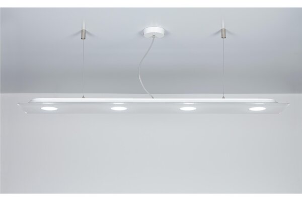 Sospensione rettangolare da soffitto in metacrilato 4 Luci DOMINO 120x20xh6,5 cm bicolore bianco trasparente