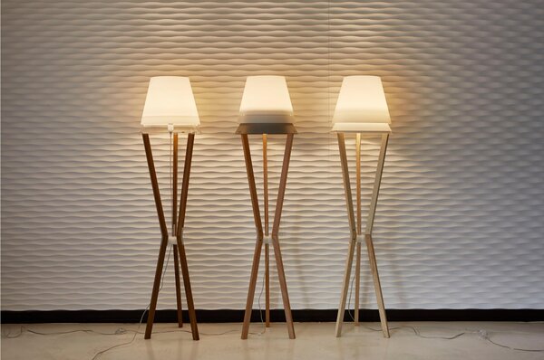 Lampada da TERRA Struttura in legno massello di Mogano Lucio � 43xh 175 cm - 5,2 kG Paralume in Sandylex bianco trasparente