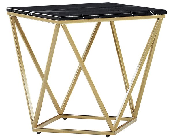 BELIANI Tavolino effetto marmo nero, struttura in metallo dorato 50 x 50 cm in stile glamour